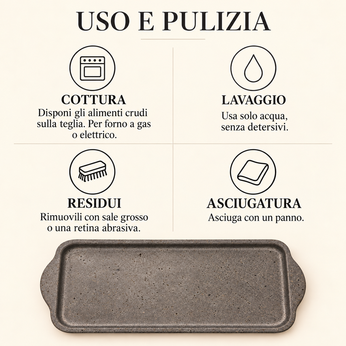 Teglia in Pietra Lavica Scavata con Manici Integrati – 40×24×3 cm