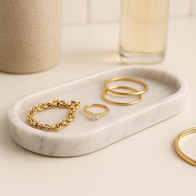 Little OVO – Elegant Oval Tray in White Marble 24.5x11 cm | Organizer for Bathroom, Jewelry or Perfume – Handmade in Italy by Kalu Creations