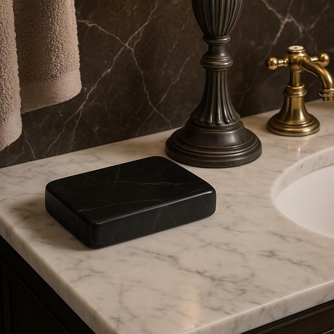Black Marble Soap Dish 13x8 cm – Elegant and Modern – Handmade Natural Stone Accessory for Sophisticated Bathroom Decor | Kalu Creations