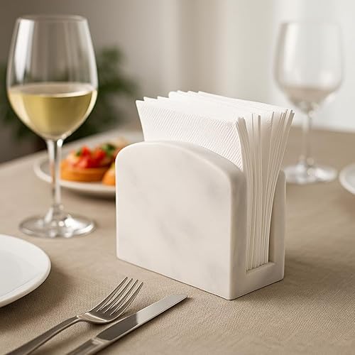 White Marble Napkin Holder – Elegant Tabletop Napkin Stand for Kitchen, Dining Room and Events – Handmade Natural Stone Accessory | Kalu Creations