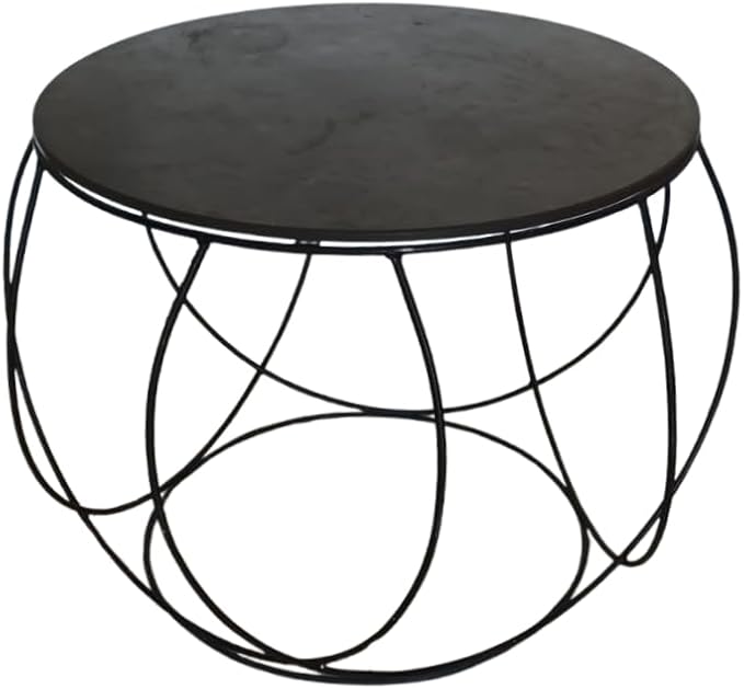 Round Slate and Iron Side Table Ø60 cm – Handmade in Italy – Modern and Minimalist Design – Natural Stone Top – H 51 cm – KALU Creations