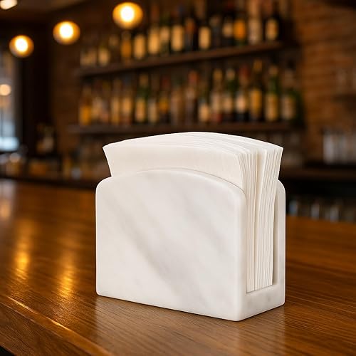 White Marble Napkin Holder – Elegant Tabletop Napkin Stand for Kitchen, Dining Room and Events – Handmade Natural Stone Accessory | Kalu Creations