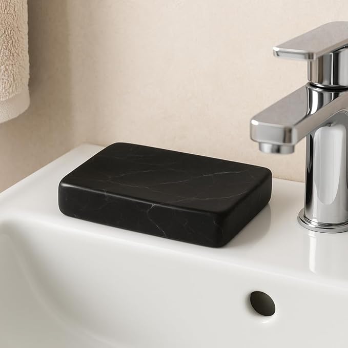 Black Marble Soap Dish 13x8 cm – Elegant and Modern – Handmade Natural Stone Accessory for Sophisticated Bathroom Decor | Kalu Creations