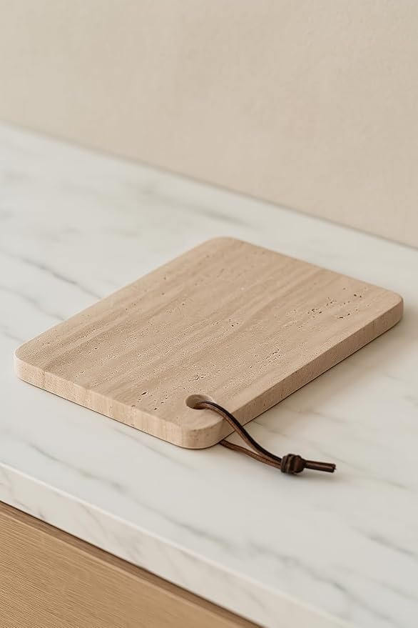 Travertine Cutting Board 30x20 cm – Natural Stone – Handmade in Italy – Rustic and Elegant – Ideal for Cheese, Appetizers or Sushi – KALU Creations