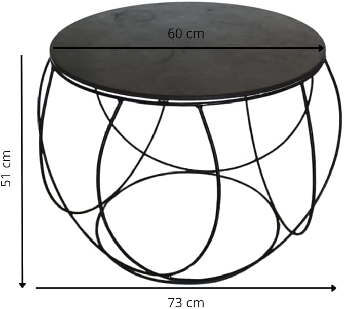 Round Slate and Iron Side Table Ø60 cm – Handmade in Italy – Modern and Minimalist Design – Natural Stone Top – H 51 cm – KALU Creations