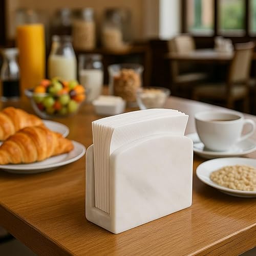 White Marble Napkin Holder – Elegant Tabletop Napkin Stand for Kitchen, Dining Room and Events – Handmade Natural Stone Accessory | Kalu Creations