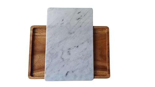 Duo – Elegant Tray in Teak Wood and White Marble | Natural Design for Kitchen, Dining Table and Home Décor – Handmade in Italy – Kalu Creations