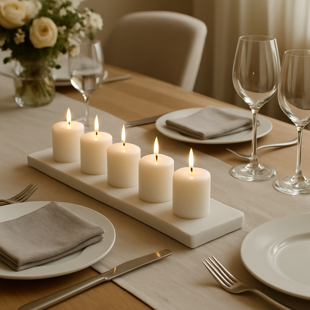 Portacandele in marmo bianco per decorazione camino o soggiorno