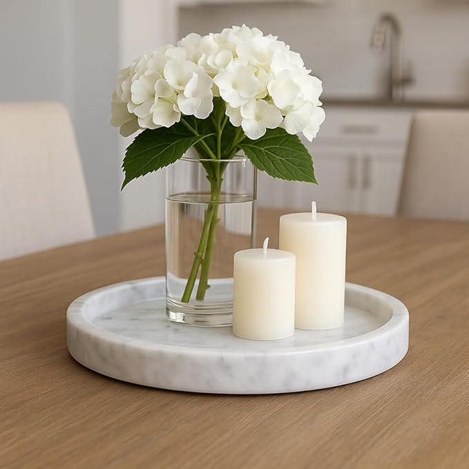 Carrara Marble Round Plate Ø 25 cm – Elegant Tray for Bathroom, Kitchen and Living Room – Handmade Italian Design Organizer | Kalu Creations