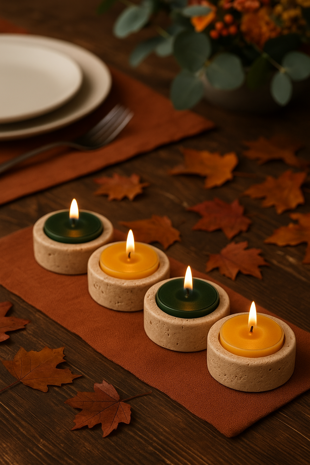 Piccolo portacandela rotondo in travertino – eleganza artigianale per la casa