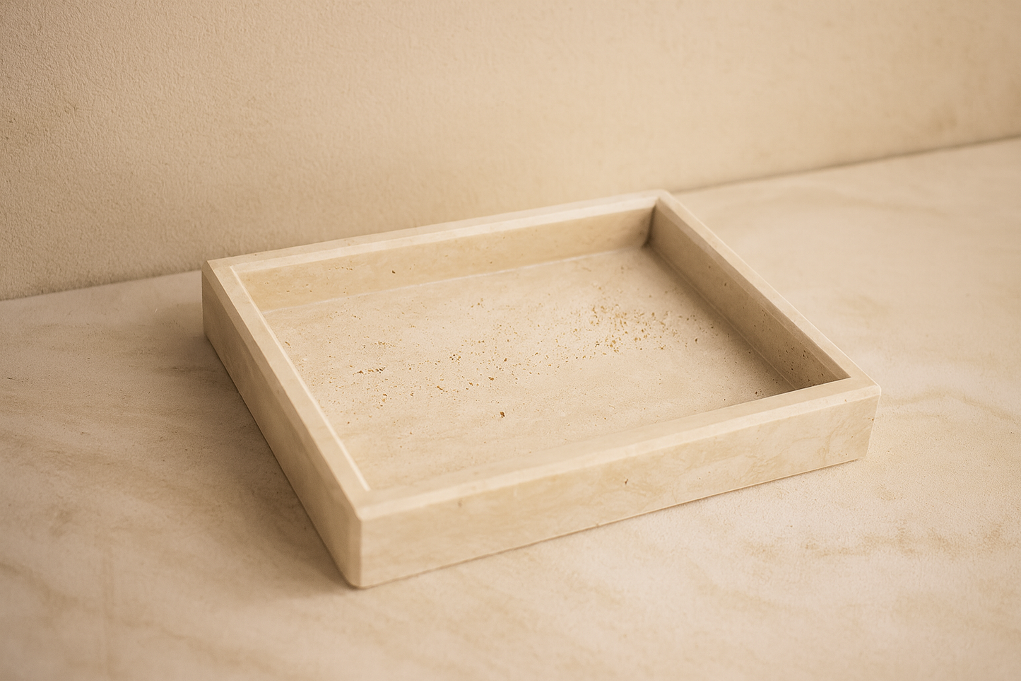 Vassoio rettangolare in travertino naturale 20×15×3 cm, artigianato Made in Italy