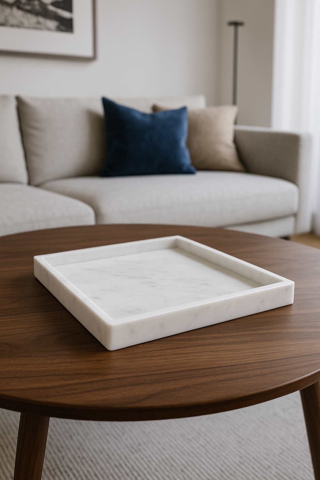 Vassoio marmo bianco quadrato 25×25×3 con bordo rialzato