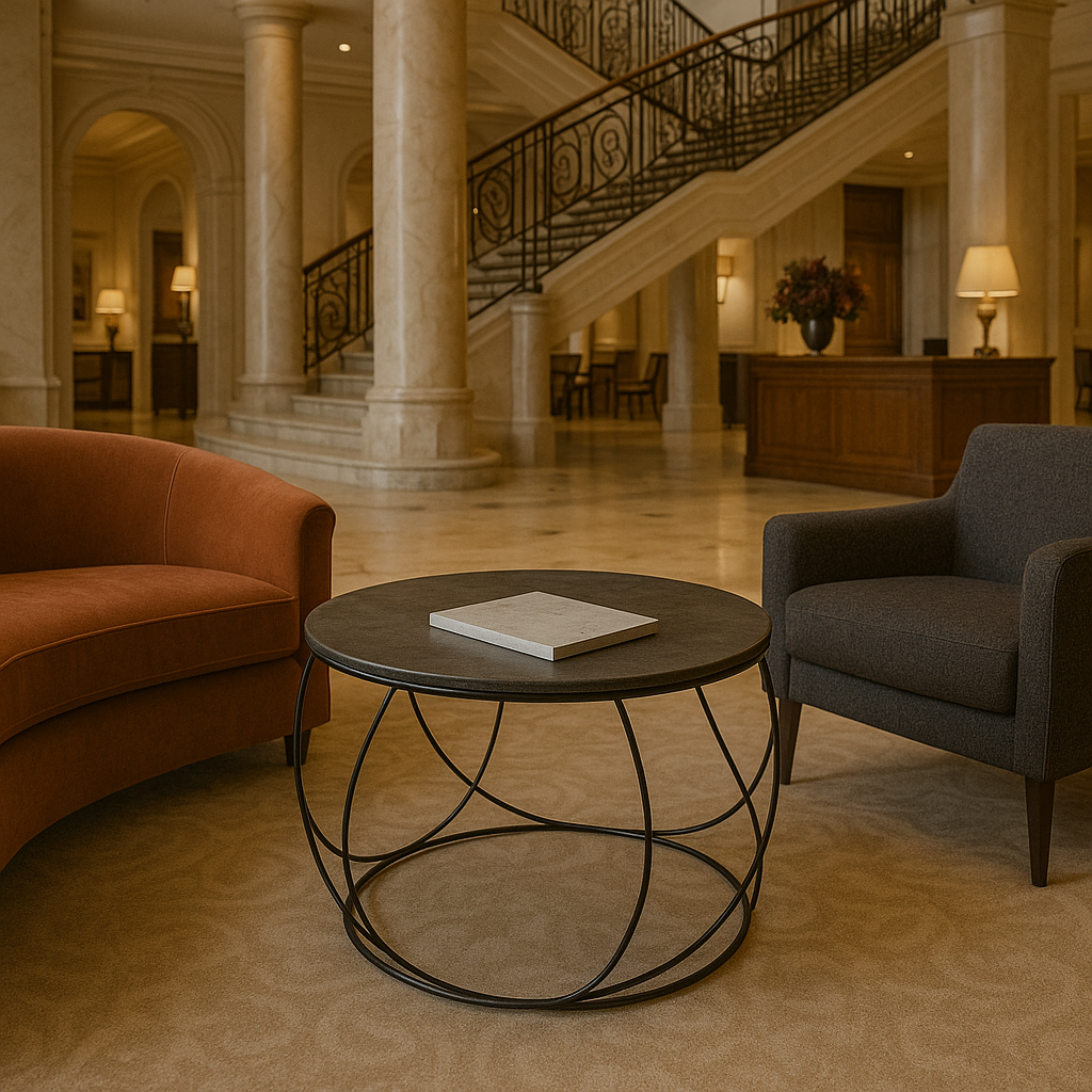 Round Slate and Iron Side Table Ø60 cm – Handmade in Italy – Modern and Minimalist Design – Natural Stone Top – H 51 cm – KALU Creations