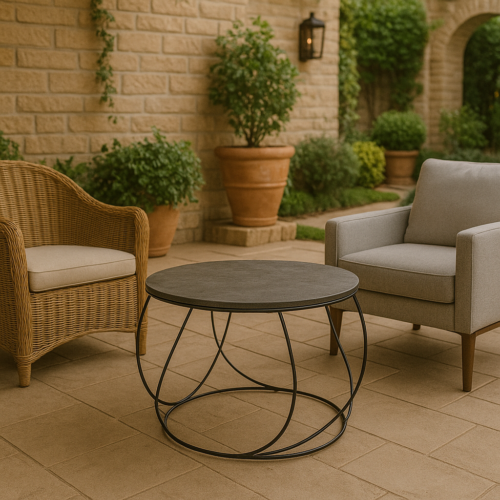 Round Slate and Iron Side Table Ø60 cm – Handmade in Italy – Modern and Minimalist Design – Natural Stone Top – H 51 cm – KALU Creations