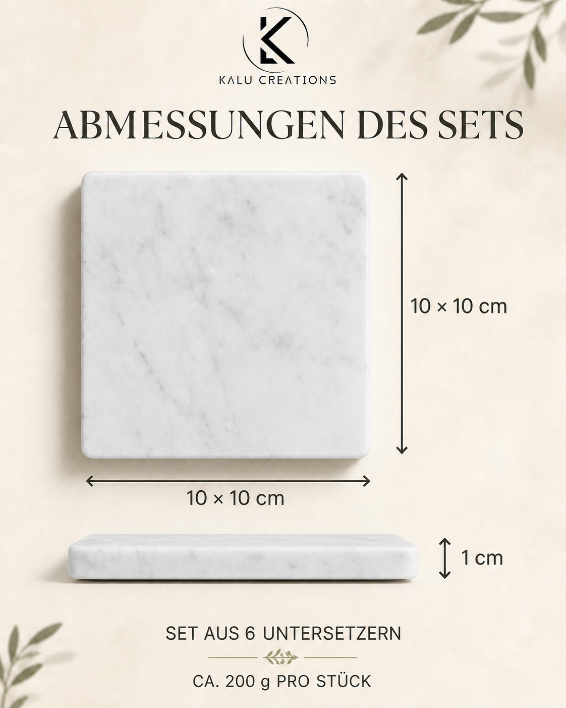 6er-Set: 10 × 10 cm, Höhe 1 cm