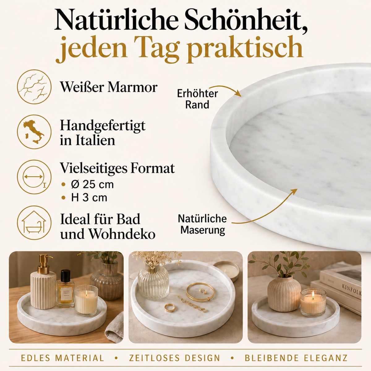 Carrara-Marmorteller: Eigenschaften und Maße