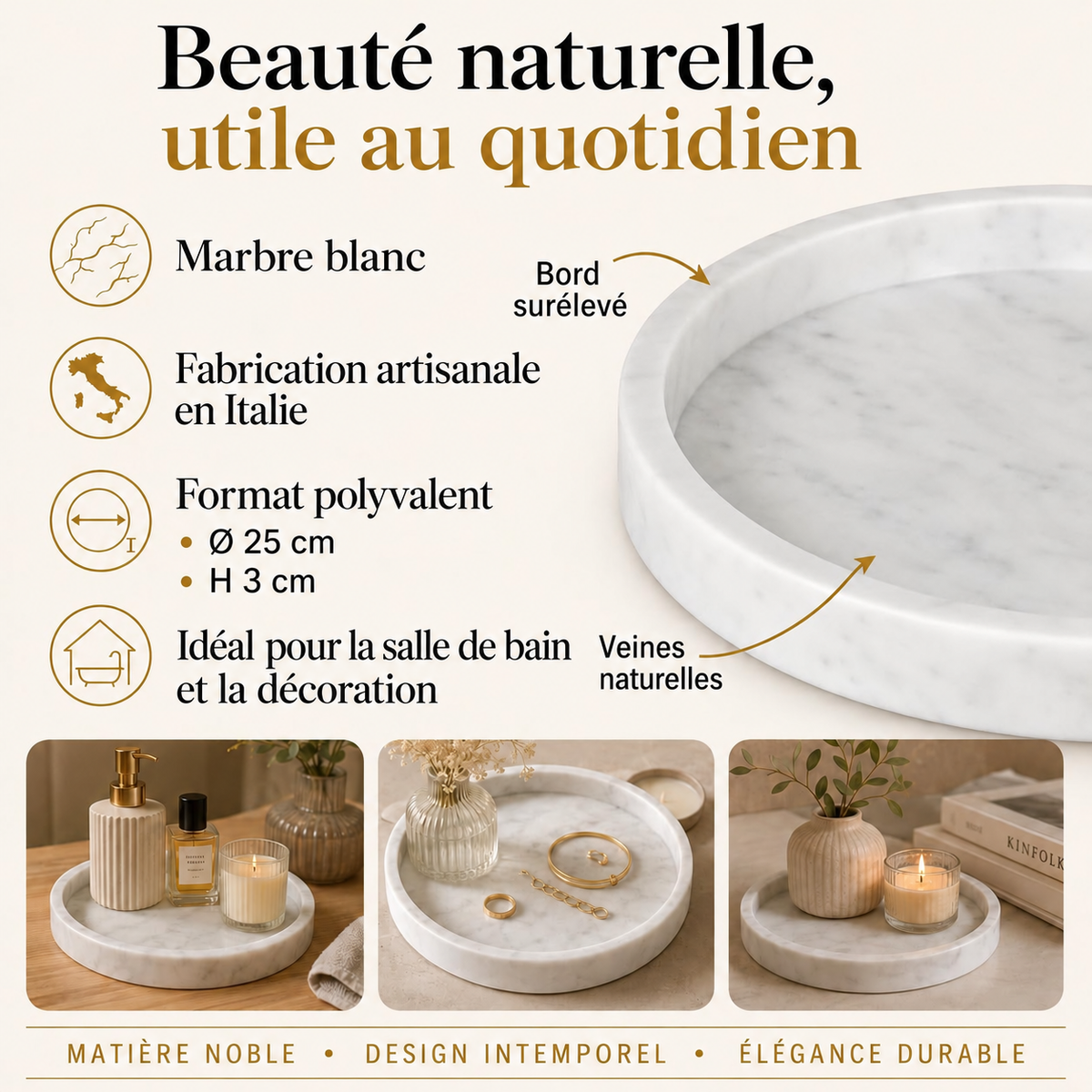 Plateau en marbre de Carrare : caractéristiques et dimensions