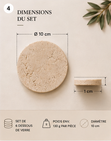 Set de 6 : diamètre 10 cm, épaisseur 1 cm