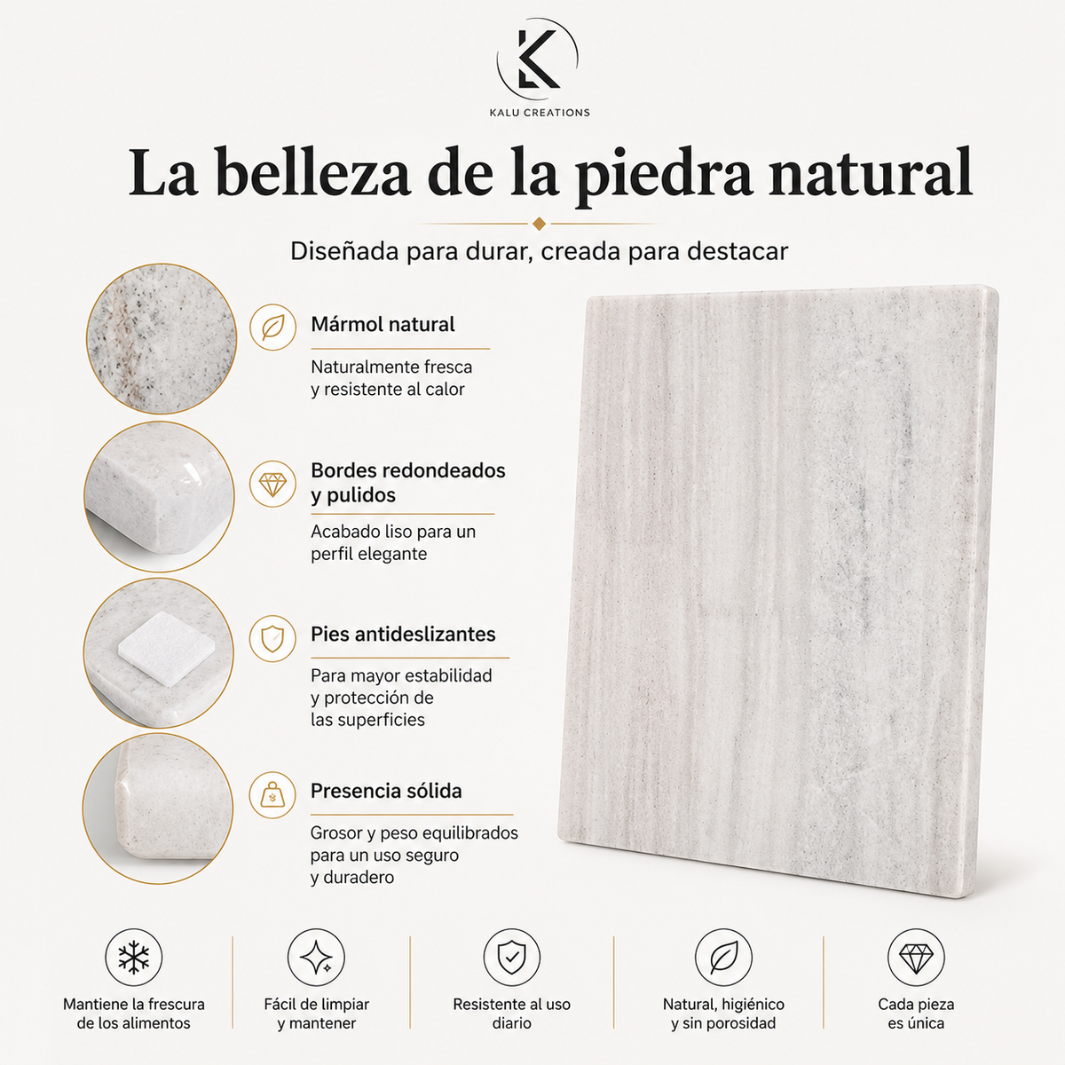 Tabla de mármol blanco 40 × 30 × 2 cm