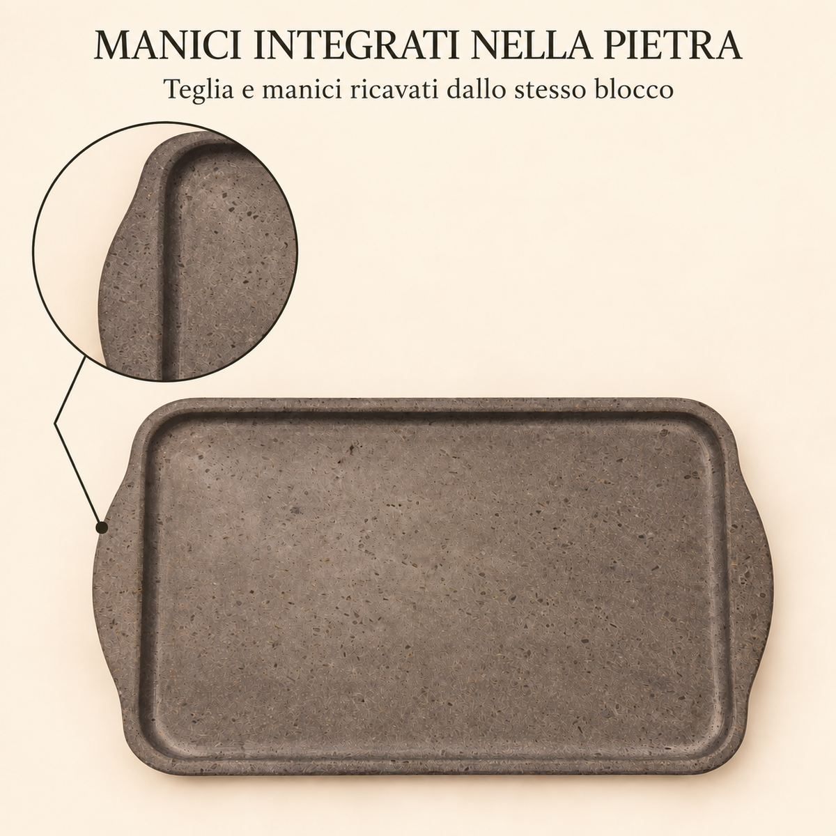Teglia in Pietra Lavica Scavata con Manici Integrati – 40×24×3 cm
