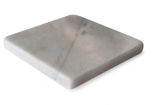 Set of 4 Square Carrara Marble Coasters 10x10 cm – Elegant and Natural – Stain and Scratch Resistant – Handmade in Italy | Kalu Creations