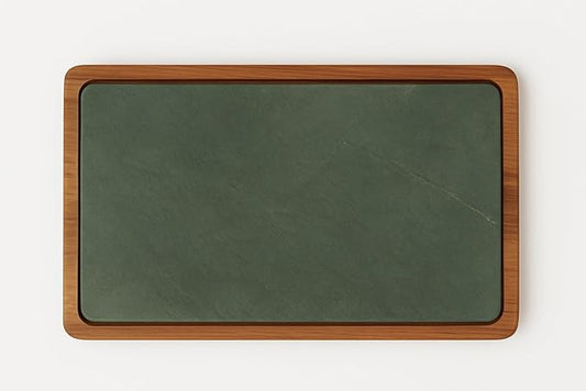 Green Slate and Teak Wood Tray – Elegant Rectangular Serving Tray for Kitchen and Dining Table 30x15 cm – Handmade in Italy – Kalu Creations