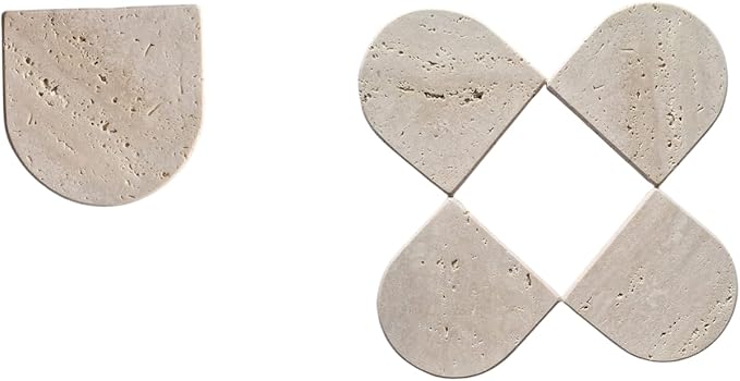 Set of 4 Natural Travertine Coasters – Modern Teardrop Shape – Stain and Scratch Resistant – Elegant Handmade Coasters for Table, Kitchen, Bar and Living Room – Made in Italy