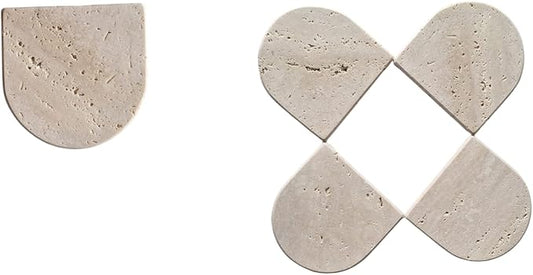 Set of 4 Natural Travertine Coasters – Modern Teardrop Shape – Stain and Scratch Resistant – Elegant Handmade Coasters for Table, Kitchen, Bar and Living Room – Made in Italy