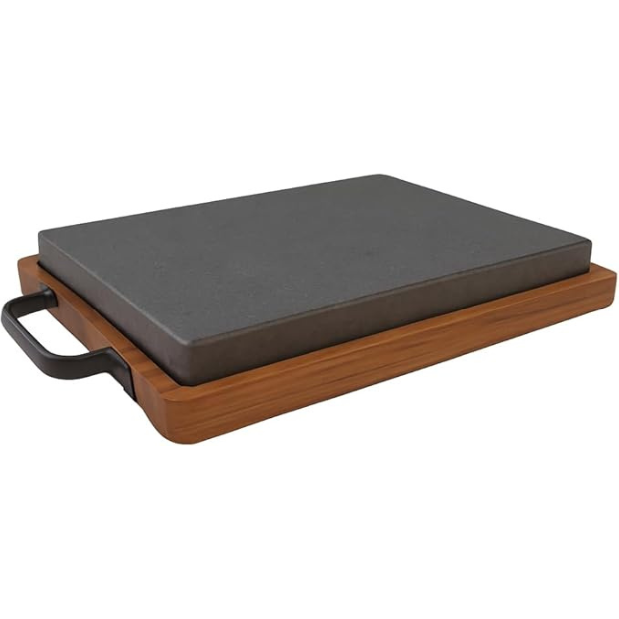 Piastra in pietra lavica con base in legno di teak vista dall’alto