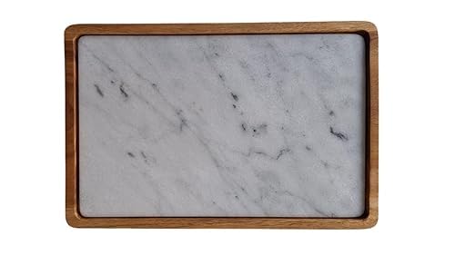 Duo – Elegant Tray in Teak Wood and White Marble | Natural Design for Kitchen, Dining Table and Home Décor – Handmade in Italy – Kalu Creations

