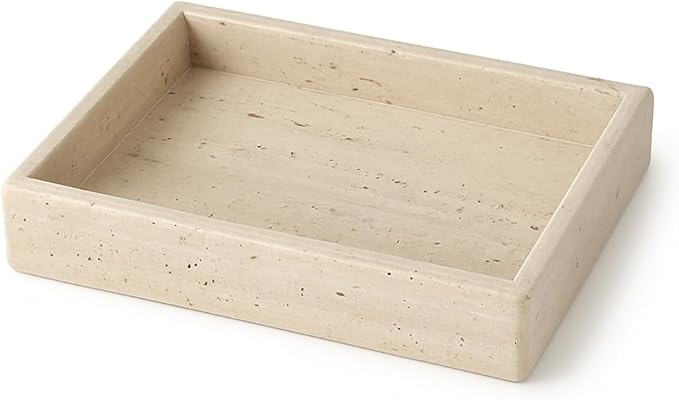 Elegant Rectangular Tray in Natural Travertine 25x15 cm | Decorative Stone Organizer for Bathroom, Entryway or Living Room – Handmade in Italy by Kalu Creations