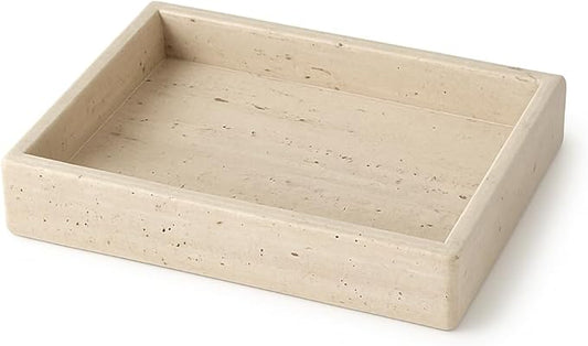 Elegant Rectangular Tray in Natural Travertine 25x15 cm | Decorative Stone Organizer for Bathroom, Entryway or Living Room – Handmade in Italy by Kalu Creations