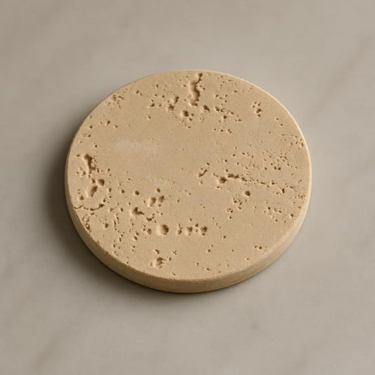 Set of 4 Round Natural Travertine Coasters Ø10 cm – Elegant and Durable, Scratch and Stain Resistant – Handmade in Italy | Kalu Creations