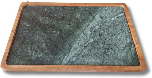 Elegant Serving Tray in Wood and Green Marble 30x20 cm | Ideal for Kitchen, Bathroom or Table Use – Handmade in Italy – Kalu Creations