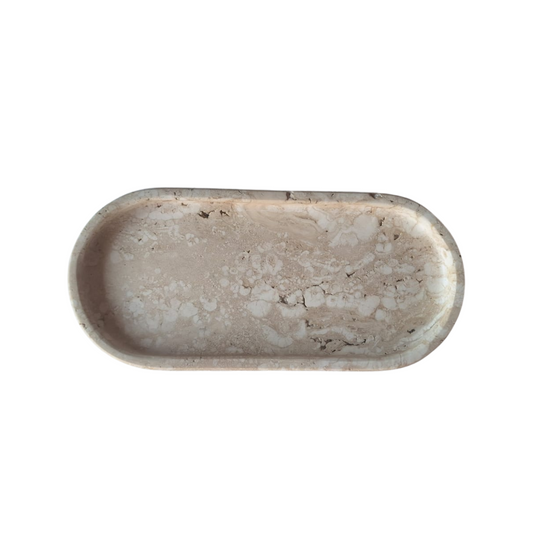 Vassoio ovale in travertino Little OVO 24,5 × 12 cm artigianale Made in Italy