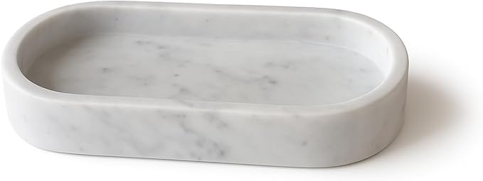 Oval White Marble Tray – Elegant Organizer for Bathroom, Candles, Soaps or Jewelry | Handmade in Italy – Kalu Creations

