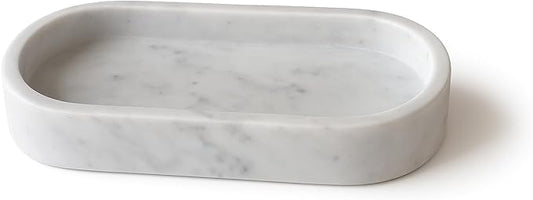 Oval White Marble Tray – Elegant Organizer for Bathroom, Candles, Soaps or Jewelry | Handmade in Italy – Kalu Creations

