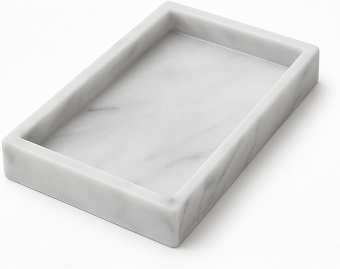 White Marble Tray 25x15 cm – Elegant Storage Tray for Bathroom, Kitchen or Living Room – Handmade in Italy by Kalu Creations