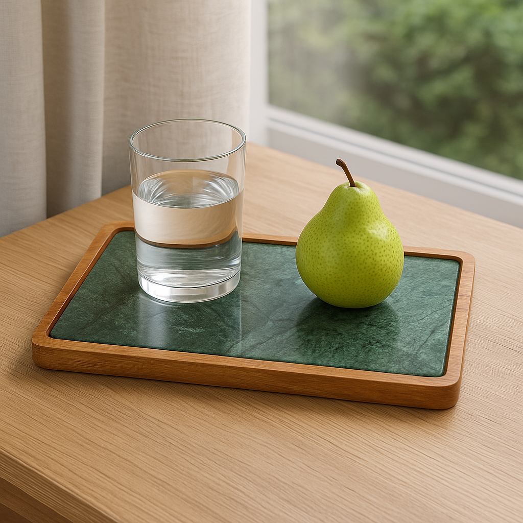 Elegant Serving Tray in Wood and Green Marble 30x20 cm | Ideal for Kitchen, Bathroom or Table Use – Handmade in Italy – Kalu Creations