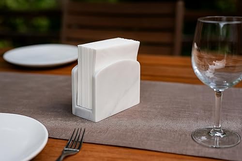 White Marble Napkin Holder – Elegant Tabletop Napkin Stand for Kitchen, Dining Room and Events – Handmade Natural Stone Accessory | Kalu Creations