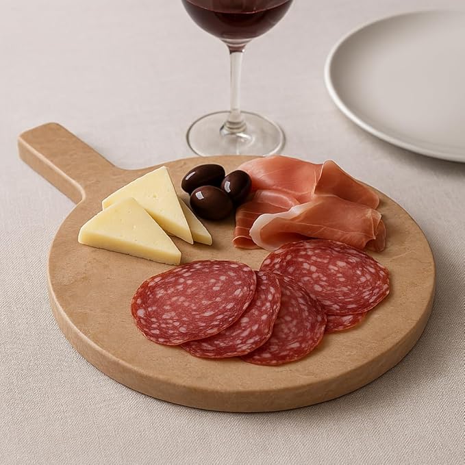 Round Stone Cutting Board with Handle 31.5x24 cm – Dolomia Natural Stone – Handmade in Italy – Elegant and Durable – Ideal for Cheese, Appetizers or Sushi – KALU Creations