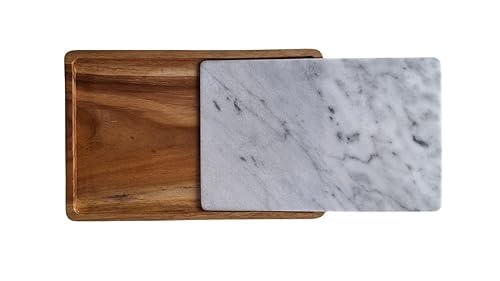 Duo – Elegant Tray in Teak Wood and White Marble | Natural Design for Kitchen, Dining Table and Home Décor – Handmade in Italy – Kalu Creations


