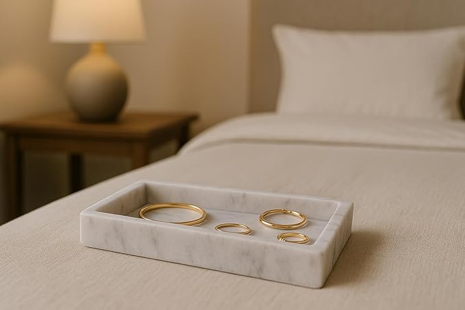 White Marble Tray 25x15 cm – Elegant Storage Tray for Bathroom, Kitchen or Living Room – Handmade in Italy by Kalu Creations