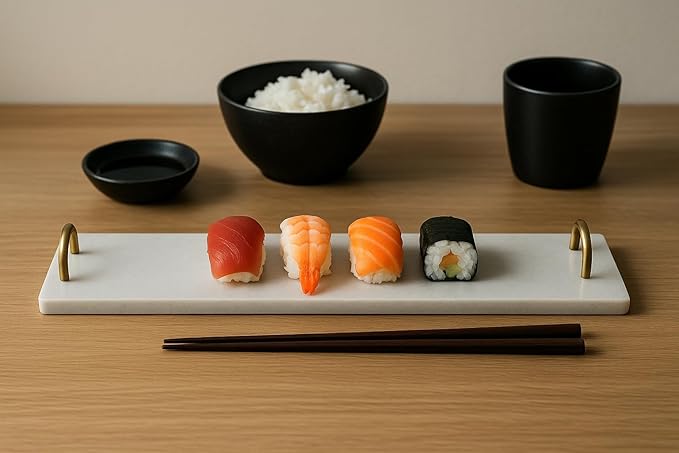 Slim Marble Cutting Board 38x9.5 cm – With Metal Ring Handles – Handmade in Italy – Elegant and Minimal – Ideal for Appetizers, Cheese or Sushi – KALU Creations