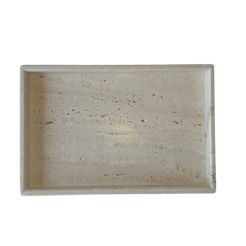 Vassoio in travertino 30×20×3 cm con bordo perimetrale – vista frontale