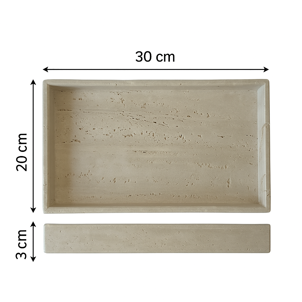 Vassoio decorativo in travertino Made in Italy 30×20×3 – home décor