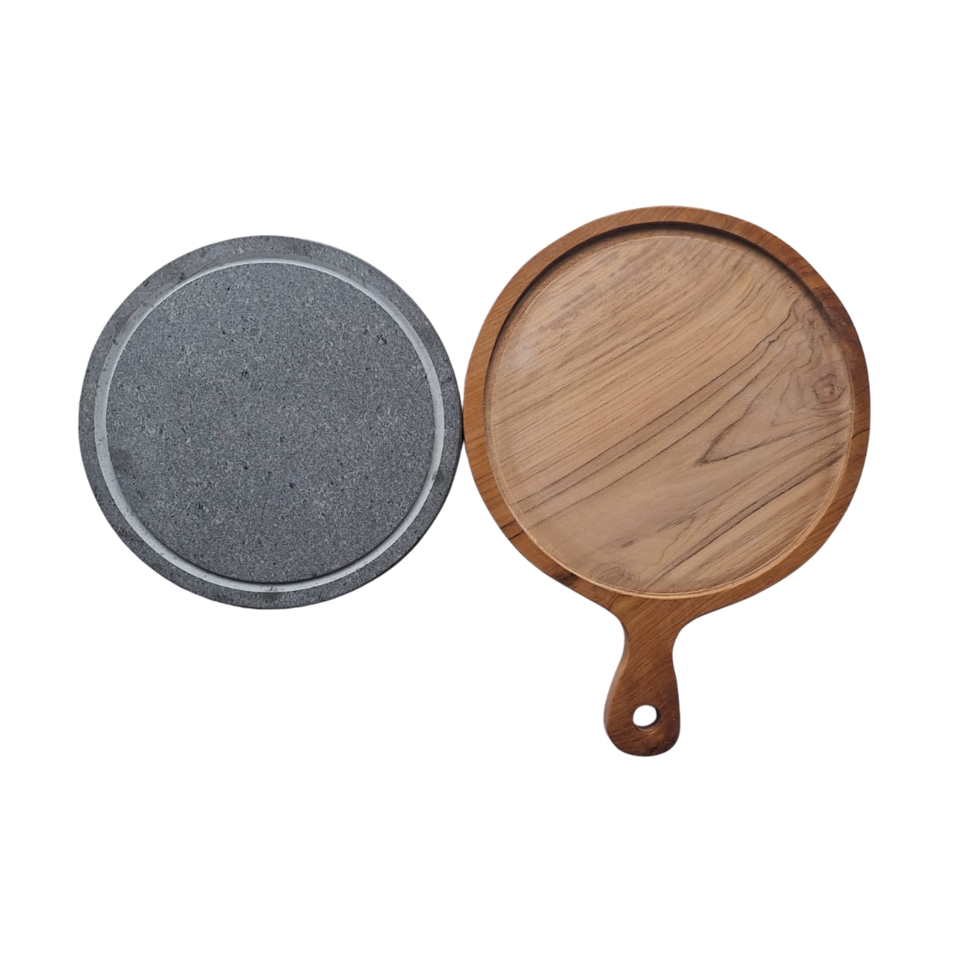 Piastra in pietra lavica naturale con base in legno, ideale per servire carne e verdure direttamente su pietra calda