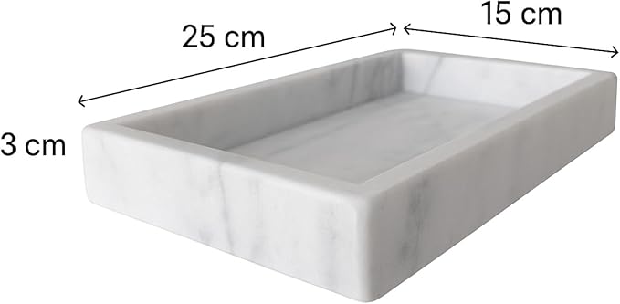 White Marble Tray 25x15 cm – Elegant Storage Tray for Bathroom, Kitchen or Living Room – Handmade in Italy by Kalu Creations