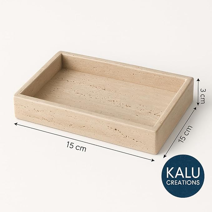 Elegant Rectangular Tray in Natural Travertine 25x15 cm | Decorative Stone Organizer for Bathroom, Entryway or Living Room – Handmade in Italy by Kalu Creations