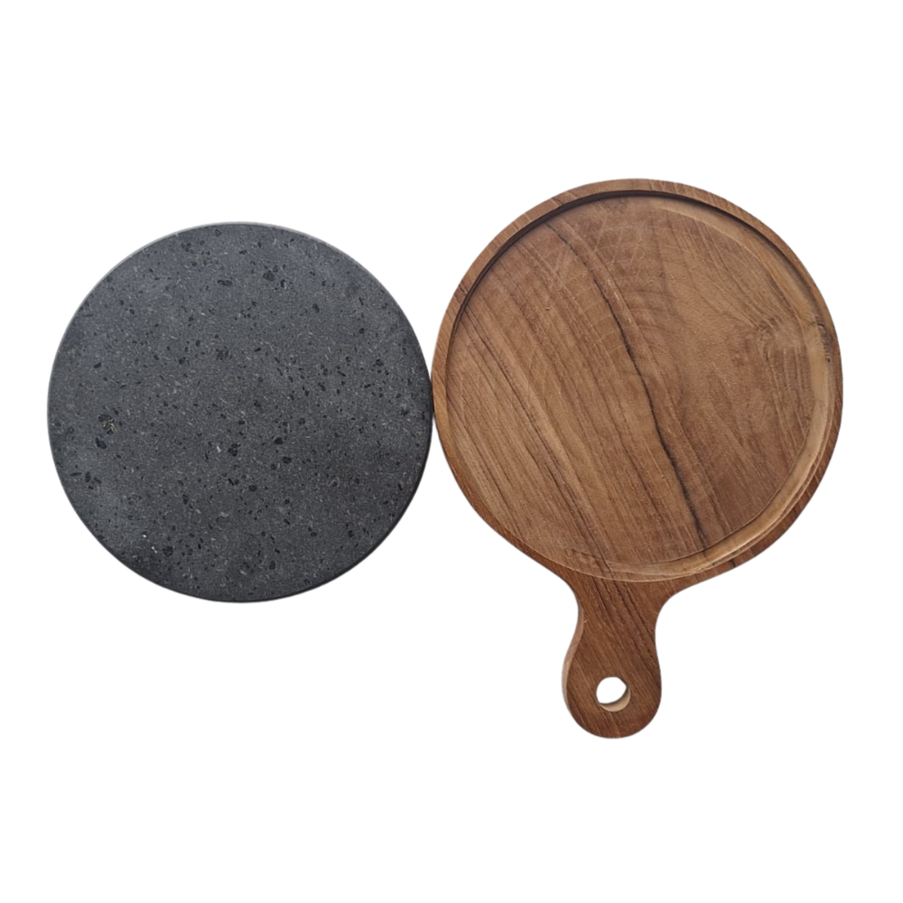 Dettaglio superficie liscia della piastra in pietra lavica naturale Kalu Creations